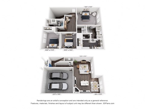 Floor plan for 3 beds, 2.5 baths, 1728 sqft